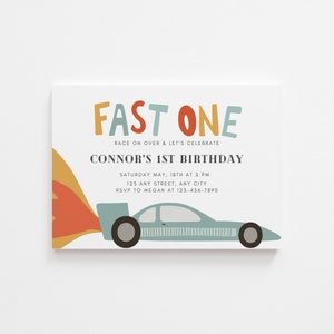Fast One Race Car First Birthday Invitation Vintage Race Car Invite 1st Birthday Invitation Racing Car Editable Digital Canva Template