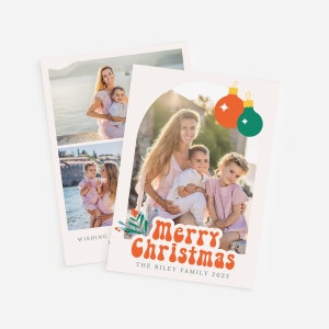 Retro Personalized Holiday Photo Cards Template, Printable Christmas Cards, Merry Christmas, Download, Printable, Editable on Canva