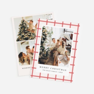 Personalisierte Urlaub Foto Karten Vorlage, druckbare Weihnachtskarten, moderne rote Gingham Weihnachten, Download, druckbar, bearbeitet auf Canva