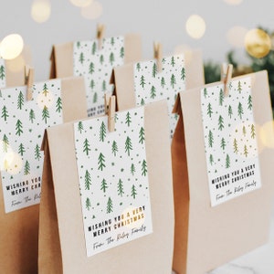 Merry Christmas Tags, Tree, Minimalist Printable Christmas Gift Tags, Party Favor Tag, Editable Christmas Gift Tag Download