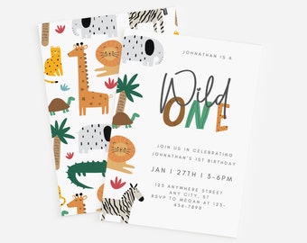 Wild One Birthday invitation - Wild One first birthday invitation - Boy 1st Birthday Invitation - Safari birthday invitation - zoo birthday