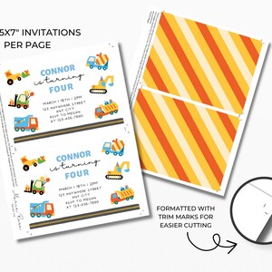 Editable Construction Invitation, Dump Truck, Construction Trucks Birthday Invitation, Construction Vehicles Birthday,Landscape, Canva image 4