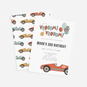 Vintage Race Car birthday invitation - F1 invitation Fast One Any Age Editable Template - Digital Canva Template instant Download