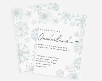 Winter Onederland Birthday Invitation, Snowflake, Modern Onederland Invitation, Girl First Birthday Invitation