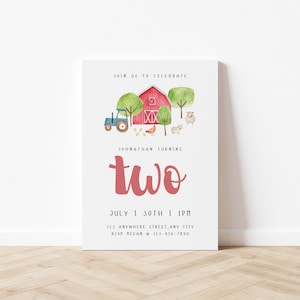 Editable Farm Birthday Invitation Template - Barn Farm Animals Birthday Party Invitation Modern Farm Animal Editable Digital Template