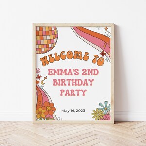 Groovy Birthday Party Decor 70&#39; Sign Decor Groovy Rainbow Hippie Birthday Decoration Printable Canva Template, Instant Download
