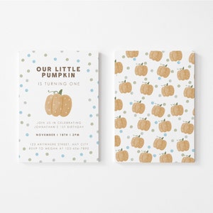 Our Little Pumpkin, First Birthday, One Pumpkin Birthday Invitation, Fall Birthday Invitation, Pumpkin Patch, Editable Birthday Invitation