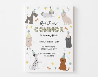 Puppy Pawty Invitation Dog Birthday Invitation Dog Theme Birthday Invite Pawty Birthday Invitation Editable Invitation Border Canva