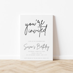 You&#39;re Invited Invitation Online Editable Template, Surprise Birthday Party Invites, Anniversary Invites, Black White Invite for Him