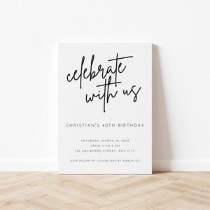 Celebrate With Us Invitation Online Editable Template, Surprise Birthday Party Invites, Anniversary Invites