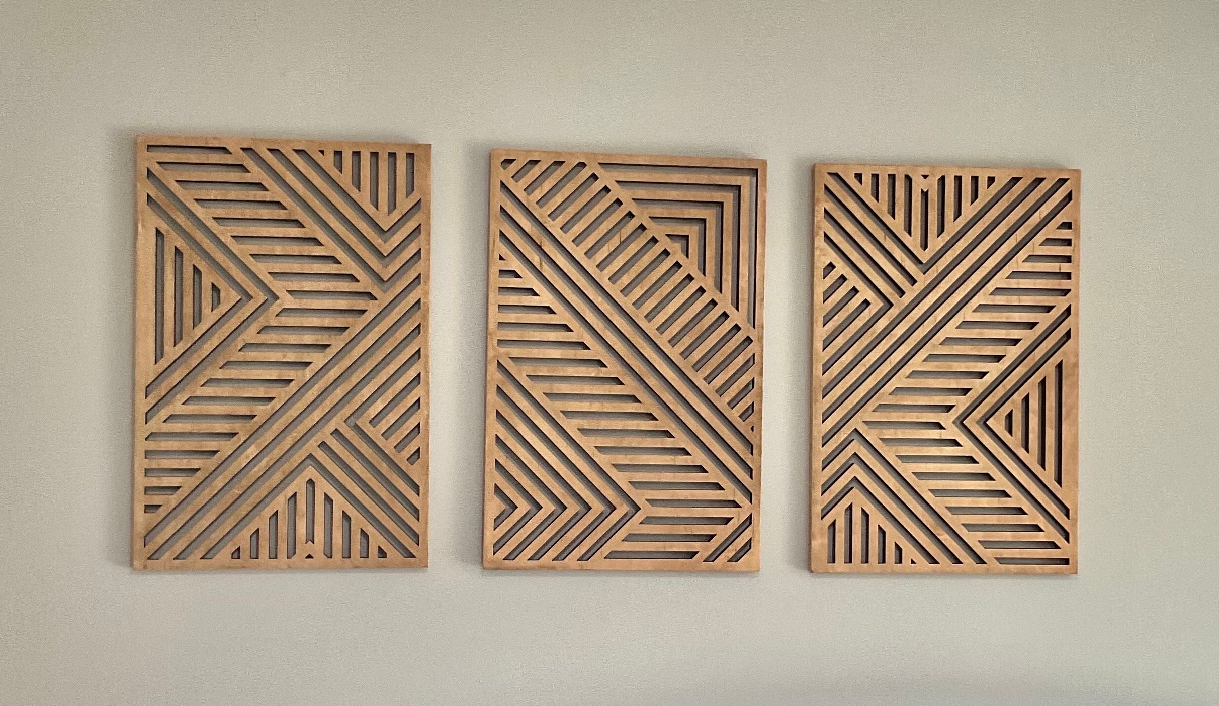 Geometric Wood Panels Geometric Wood Wood Panel Trio of Wood Panels