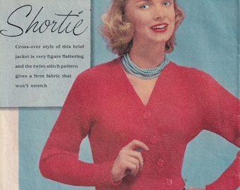 vintage 1950s women cardigan knitting pattern - the high fashion shortie