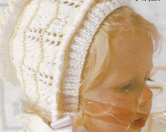 vintage baby bonnet vintage knitting pattern - 0 to 10 years