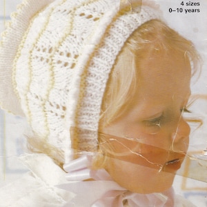 vintage baby bonnet vintage knitting pattern - 0 to 10 years