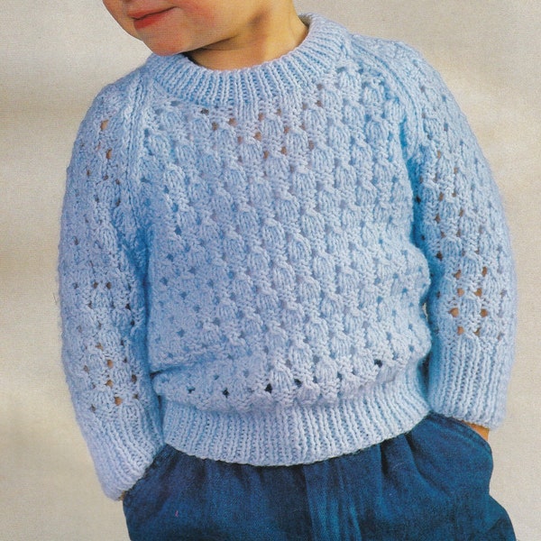 cute baby sweater vintage knitting pattern 18-22 inch chest in dk yarn