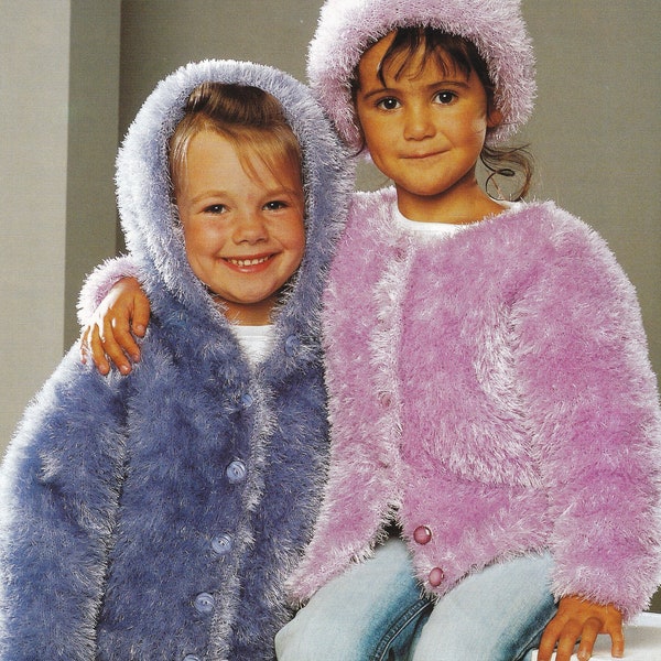 vintage knitting pattern for girls eyelash fur cardigan and hat - PDF download