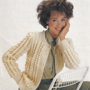 vintage knitting pattern for ladies lovely aran knit cardigan size 32-38 inch chest