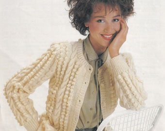 vintage knitting pattern for ladies lovely aran knit cardigan size 32-38 inch chest
