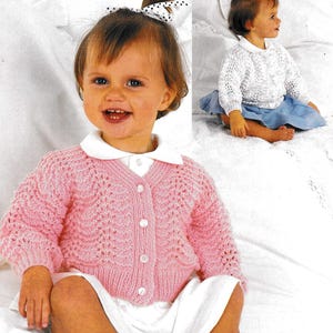 lovely baby girl feather and fan cardigan vintage knitting pattern PDF file
