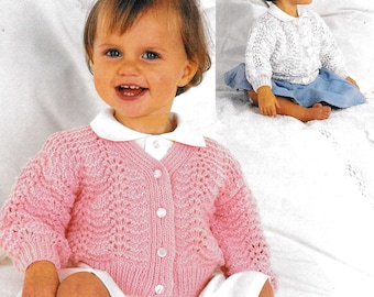 lovely baby girl feather and fan cardigan vintage knitting pattern PDF file