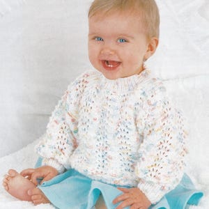 lovely baby girl feather and fan sweater jumper vintage knitting pattern PDF file