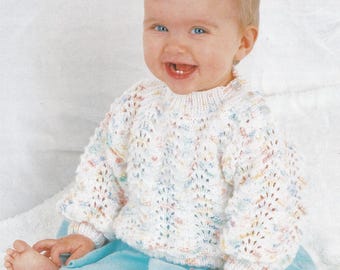 lovely baby girl feather and fan sweater jumper vintage knitting pattern PDF file