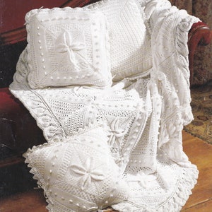 vintage throw and pillow or cushion covers knitting pattern - traditional leaf lace design