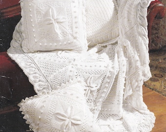 vintage throw and pillow or cushion covers knitting pattern - traditional leaf lace design