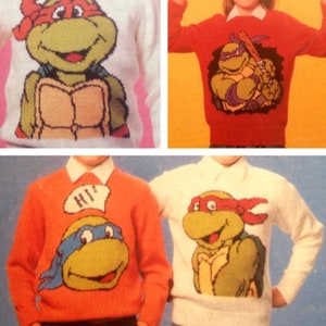 Teenage Mutant Ninja Turtles Sweater Knitting Pattern  - Child and Adult Sizes - Instant Download