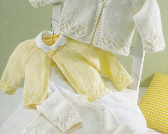 vintage knitting pattern for baby cardigan and sweater 16 to 26 inch chest baby to girl PDF instant download DK 8 ply