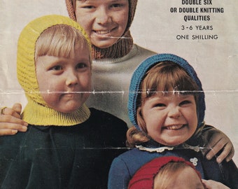 vintage knitting pattern for a collection of childrens balaclava hats age 3-6
