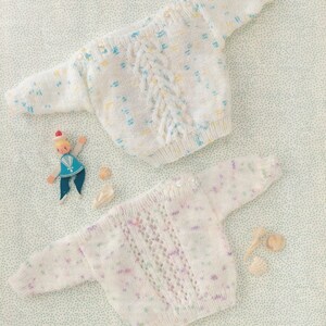 knitting pattern for baby cable and lace panel sweaters size 16 to 22 inch chest - PDF file of vintage pattern