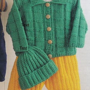 PDF knitting pattern for baby boy jacket hat and trousers set