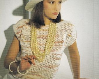 vintage knitting pattern for ladies easy to knit summer top in DK 8 ply yarn, eyelet stitch,