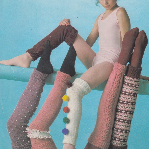 vintage leg warmers knitting pattern - child toddler and adult size - dk yarn