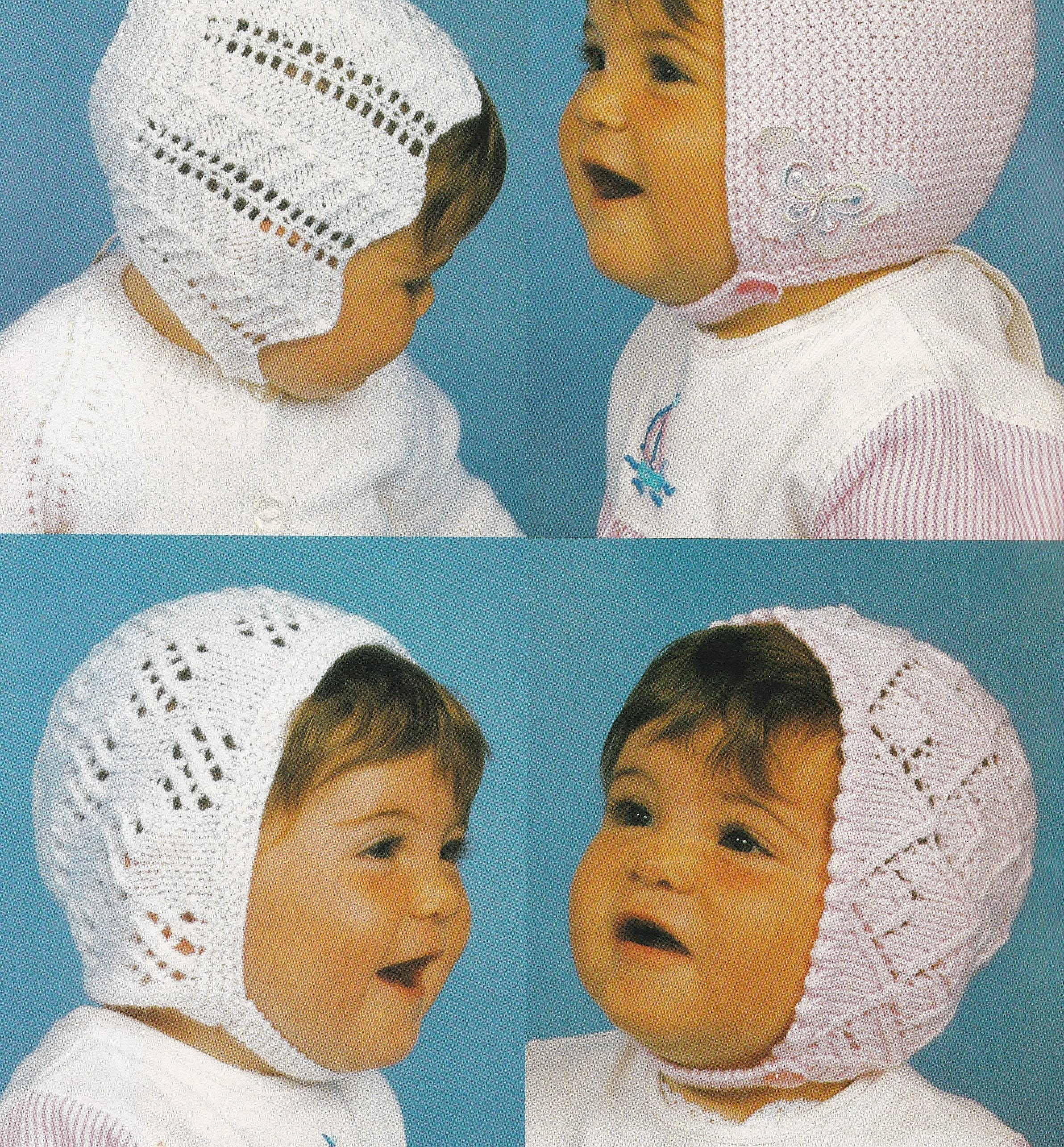 Knitting Pattern for a Collection of Baby Bonnets Size Age 3-9