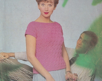 vintage knitting pattern for ladies summer jumper top - PDF instant download - 1960s in DK yarn