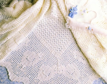 vintage baby shawl crochet pattern - 3 ply wool