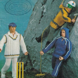 vintage knitting pattern for cool action man clothes including cricket jumper - 4 ply