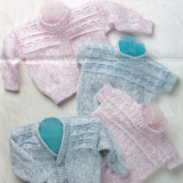 knitting pattern for baby cardigan sweater and short sleeved tops including premature size