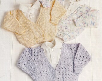 knitting pattern for baby to child lovely crossover cardigans dk 8 ply 16-24 inch chest PDF instant download file