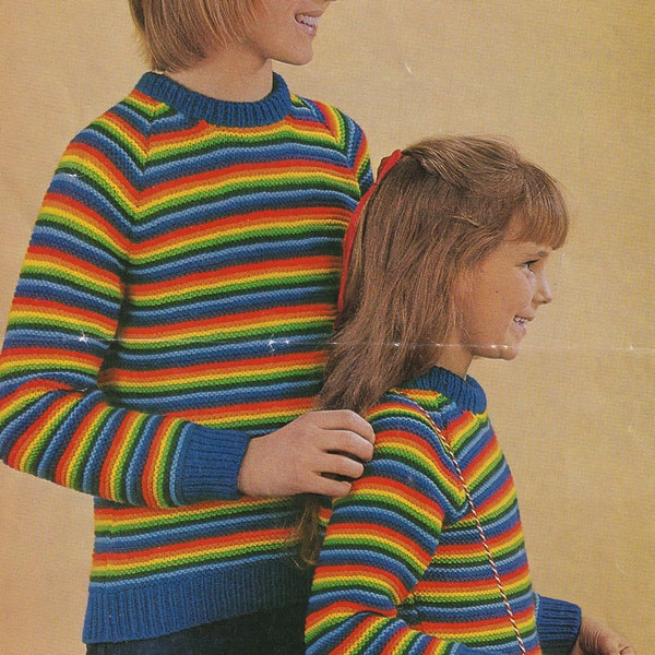 retro rainbow sweater for kids vintage knitting pattern