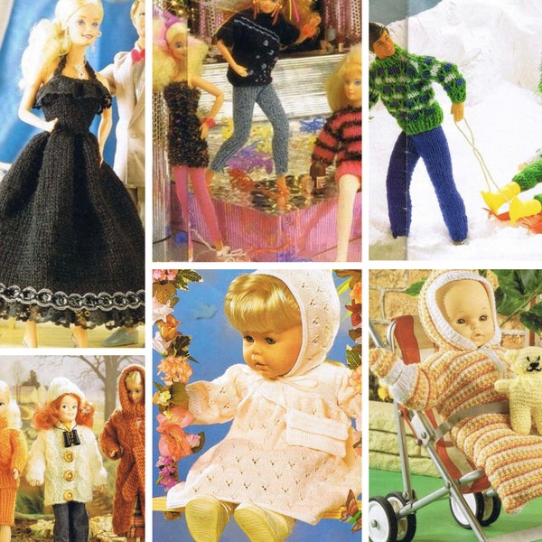 vintage doll clothes knitting pattern - baby doll and barbie sindy size
