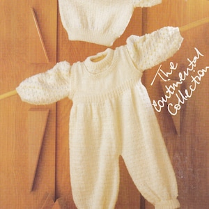 vintage knitting pattern for cute baby dungarees and sweaters set