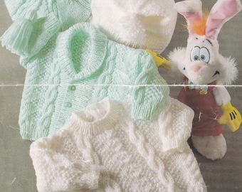 aran knitting pattern for baby boy jacket sweater and hat set - PDF file
