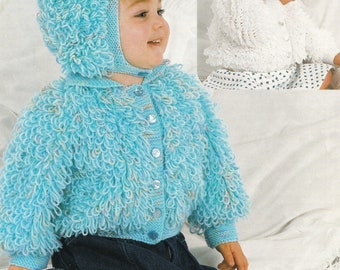 knitting pattern for chllds loopy jacket and bonnet - instant download PDF
