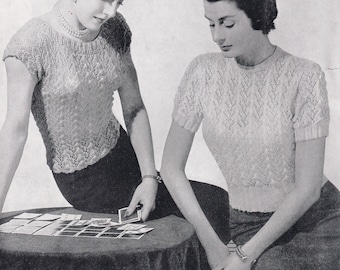 vintage 1940s knitting pattern - ladies 2 ply lace tops - PDF instant download