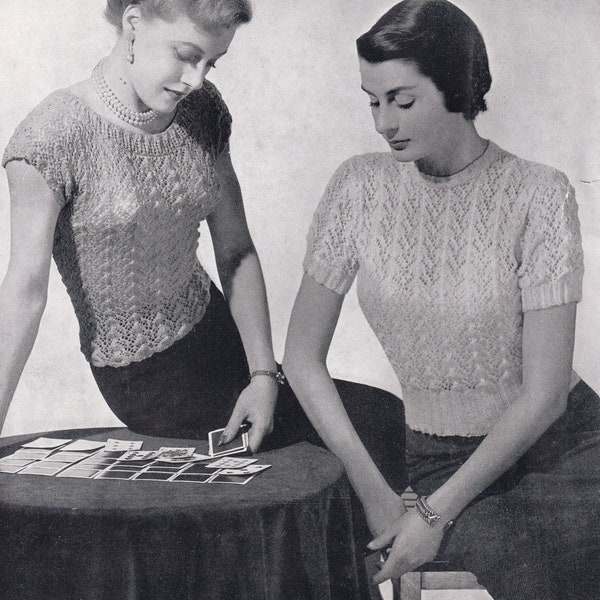 vintage 1940s knitting pattern - ladies 2 ply lace tops - PDF instant download