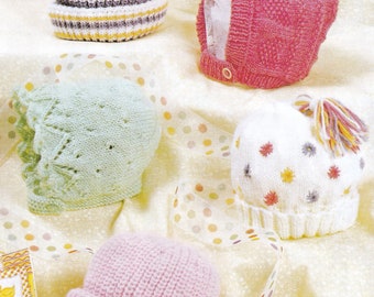 cute baby hats and bonnets knitting pattern pdf