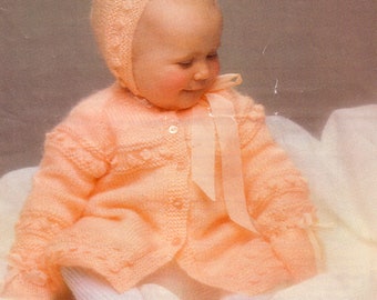vintage baby knitting pattern for matinee coat bonnet and mitts set